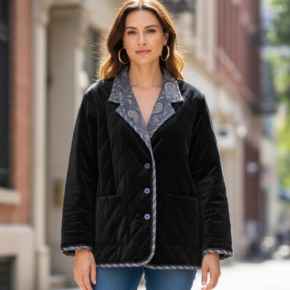 NWT‎ Koos of Course Vintage Reversible Velvet Jacket Plus Sz 1X Black #167K